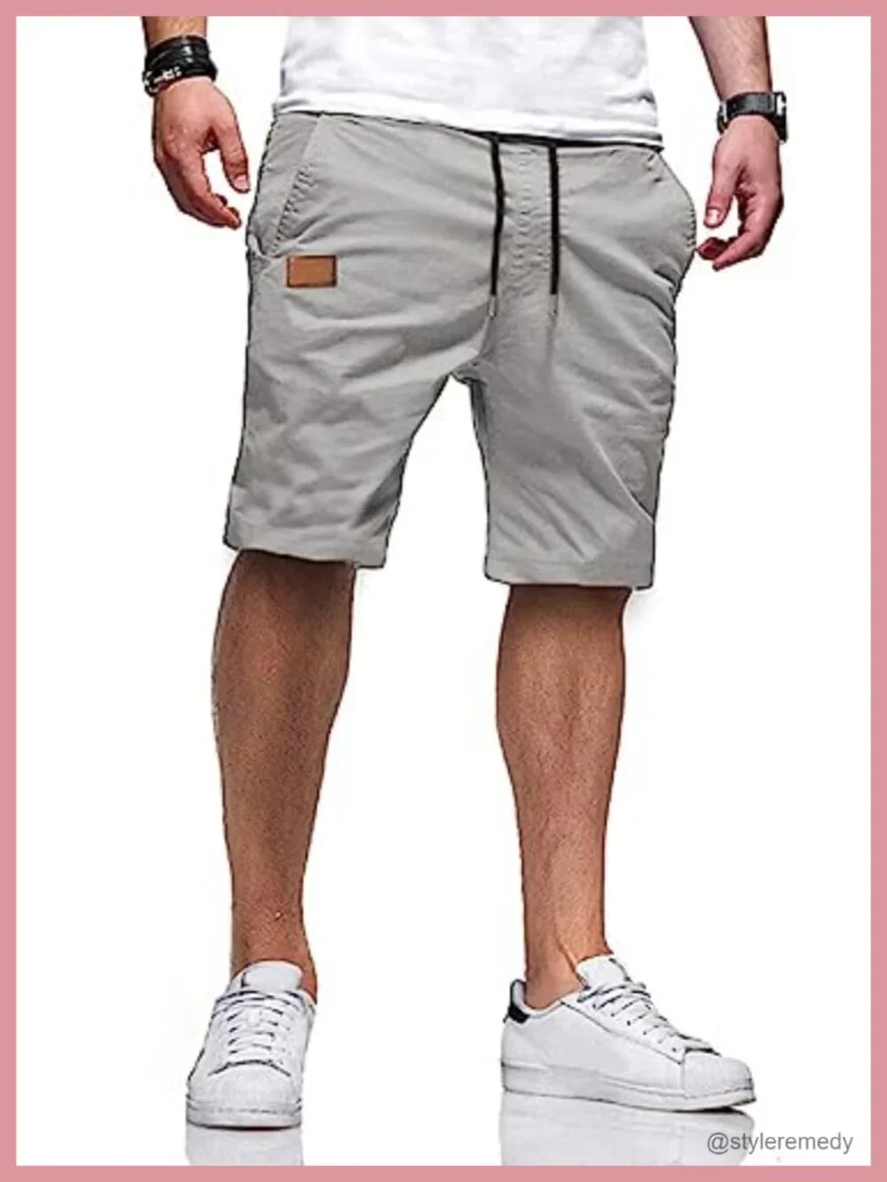 Mens Cotton Stretch Chino Shorts Drawstring Flat Front Casual